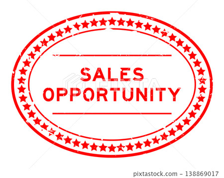 Grunge red sales opportunity word oval rubber seal stamp on white background 138869017