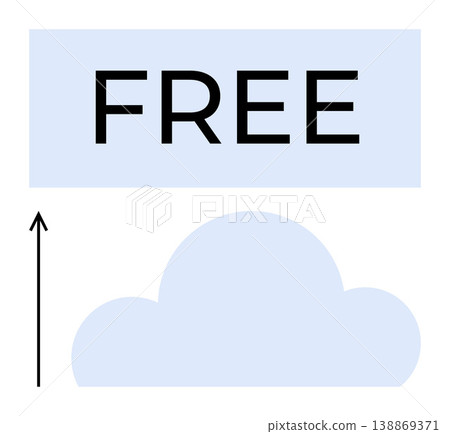 Technology, data storage, cloud computing, digital services, information sharing, internet usage. Blue cloud shape with upward arrow and text Free. Technology and data storage ion Technology, data storage, cloud computing, digital services, information sharing, internet usage. Blue cloud shape with upward arrow and text Free. Technology and data storage ion 138869371
