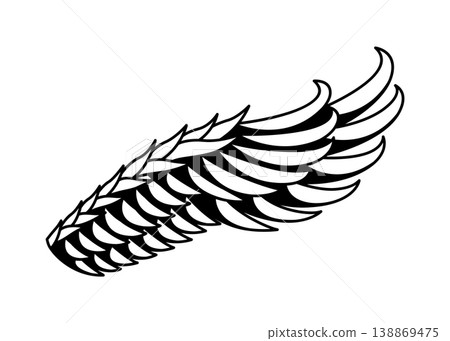 Wings sketch. Stylized birds wings. Hand drawn contoured stiker wing in open position. Vector design elements in coloring style 138869475