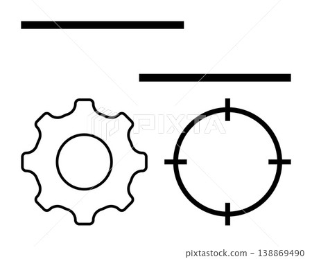 Technology, process optimization, focus mechanisms, productivity, engineering, system operations. Gear and target icon with horizontal lines. Technology and focus mechanisms concept 138869490
