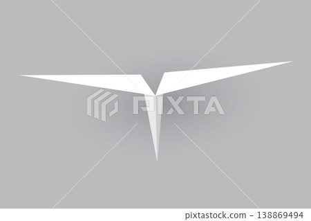 Paper plane model. Origami handmade aircraft view. Vector white paper airplane with shadow, isolated on gray background 138869494