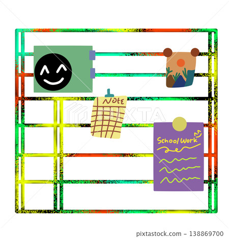 Colorful Grid Organizer with Sticky Notes, Aesthetic Task Management Illustration 138869700