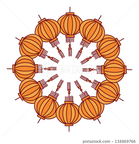 Yellow chinese lanterns circular frame vector template. Chinese new year frame, perfect for greeting cards. Yellow chinese lanterns circular frame vector template. Chinese new year frame, perfect for greeting cards. 138869766
