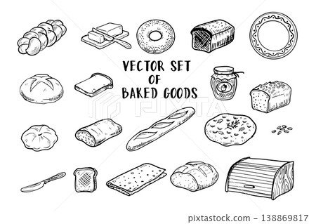 Vector hand drawn set of baked goods. Simple hand drawn illustrations perfect for your designs and branding. 138869817