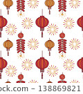 Vector seamless pattern with chinese lanterns and fireworks perfect for greeting cards. 138869821