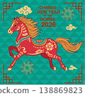 Vector illustration of Chinese New Year of Horse 2026. Chinese New Year, featuring a decorated horse, lanterns and cherry blossoms. 138869823