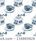 Hand drawn vintage italian seamless pattern with coffe drinks. Retro Italia dolce vita background perfect for menus, wrapping, wallpapers. 138869826