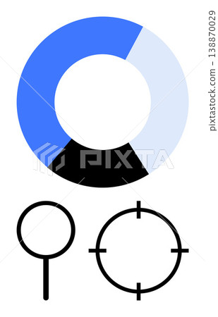 Data visualization, research, analytics, focus, precision, exploration. Features a pie chart, magnifying glass and target symbol. Data visualization and research concept Data visualization, research, analytics, focus, precision, exploration. Features a pie chart, magnifying glass and target symbol. Data visualization and research concept 138870029