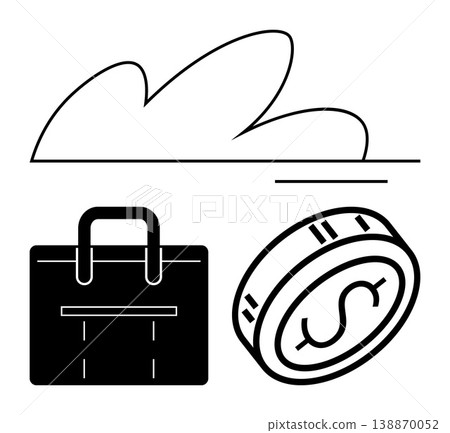 Business planning, financial management, economic growth, investment strategy, corporate solutions, cloud technology. Minimalist ion of a coin, briefcase and cloud. Business planning and financial Business planning, financial management, economic growth, investment strategy, corporate solutions, cloud technology. Minimalist ion of a coin, briefcase and cloud. Business planning and financial 138870052
