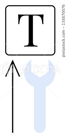 Content creation, text editing, typography, tool usage, design workflow, user interface. A text icon coupled with a wrench and an arrow. Text editing and typography concept Content creation, text editing, typography, tool usage, design workflow, user interface. A text icon coupled with a wrench and an arrow. Text editing and typography concept 138870076