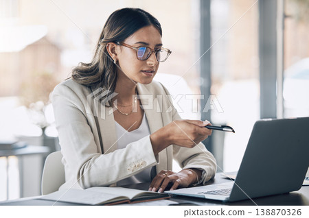 Lawyer, thinking or reading laptop with legal solution help, court case study or research learning in corporate law firm. Woman, attorney or student on education technology in strategy planning ideas Lawyer, thinking or reading laptop with legal solution help, court case study or research learning in corporate law firm. Woman, attorney or student on education technology in strategy planning ideas 138870326