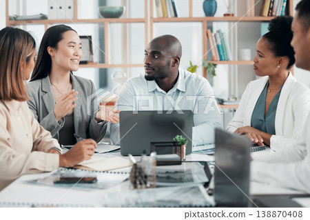 Business, black man or staff in meeting, brainstorming or discussion for campaign, website launch or portfolio. Corporate, Nigerian male leader or employees with deadline, schedule or website upgrade 138870408