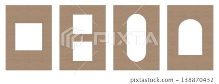 Kraft paper frame set mockup with vintage embossed texture window cut templates for branding and packaging design Kraft paper frame set mockup with vintage embossed texture window cut templates for branding and packaging design 138870432