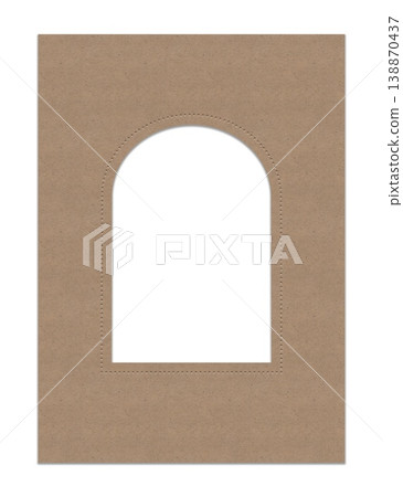Kraft paper arch label frame window cut mockup with embossed vintage texture for social media post, branding and product labels 138870437