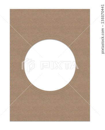 Kraft paper circle frame round window cut mockup with embossed vintage texture for lifestyle social media posts and photo layouts 138870441