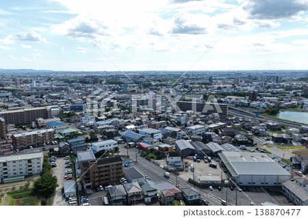 An aerial view of the residential and industrial areas surrounding the Motomachi factory in Toyota City, Aichi Prefecture. An aerial view of the residential and industrial areas surrounding the Motomachi factory in Toyota City, Aichi Prefecture. 138870477