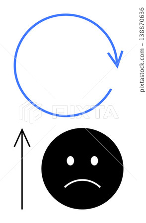 Emotional change, personal growth, mental health, life cycle, psychology, self-improvement. A circular blue arrow, upward arrow and sad face. Emotional change and personal growth concepts Emotional change, personal growth, mental health, life cycle, psychology, self-improvement. A circular blue arrow, upward arrow and sad face. Emotional change and personal growth concepts 138870636