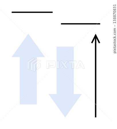 Business growth, navigation, progress, analytics, efficiency, planning. Two arrows pointing upward and downward, and horizontal lines. Business growth and navigation concept 138870831