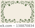 Ornament floral frame. Vintage flower background. Banner with curl branch, flower, leaf. Bohemian border with decorative plant, flora decoration elements. Vector illustration 138870834