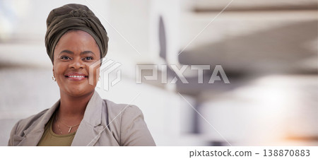 Corporate banner, happy and portrait of a black woman for business management, executive or career. Smile, office and a working African employee with mockup space for information about company Corporate banner, happy and portrait of a black woman for business management, executive or career. Smile, office and a working African employee with mockup space for information about company 138870883