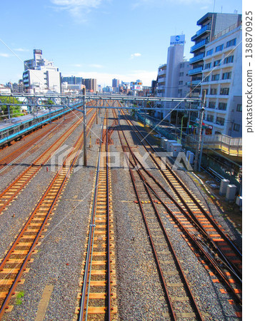 A view of the Keihin-Tohoku Line and other railway tracks from the Nishikawaguchi Overpass in Kawaguchi City, Saitama Prefecture. A view of the Keihin-Tohoku Line and other railway tracks from the Nishikawaguchi Overpass in Kawaguchi City, Saitama Prefecture. 138870925