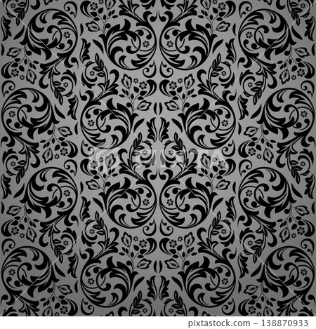 Wallpaper in the style of Baroque. Gray and black floral ornament. Seamless vector background. Graphic pattern for fabric, wallpaper, packaging. Ornate Damask flower illustration Wallpaper in the style of Baroque. Gray and black floral ornament. Seamless vector background. Graphic pattern for fabric, wallpaper, packaging. Ornate Damask flower illustration 138870933