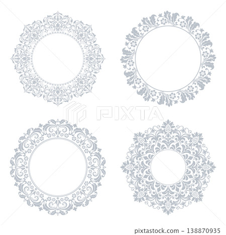 Set of decorative frames Elegant vector element for design in Eastern style, place for text. Floral gray and white frames. Lace illustration for invitations and greeting cards 138870935