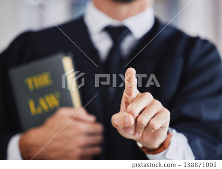 Lawyer, finger and press button for legal justice, ui and service on the internet. Attorney, pointing hand and judge touch technology for decision, choice and click selection on futuristic dashboard Lawyer, finger and press button for legal justice, ui and service on the internet. Attorney, pointing hand and judge touch technology for decision, choice and click selection on futuristic dashboard 138871001