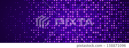 Abstract tech pixel background. Finance grid. Digital frame. Glowing purple squares on dark background. Business bg. Blue mosaic. Futuristic, tech-style template. Vector Illustration Abstract tech pixel background. Finance grid. Digital frame. Glowing purple squares on dark background. Business bg. Blue mosaic. Futuristic, tech-style template. Vector Illustration 138871096