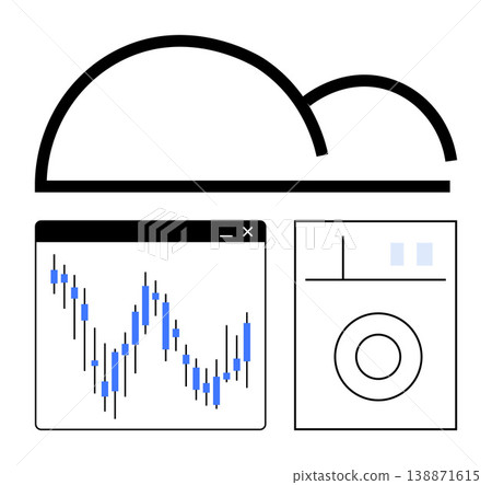 Cloud computing, data visualization, business analytics, technology innovation, digital security, interface design. Image of a cloud, data graph and interface elements. Cloud computing and data Cloud computing, data visualization, business analytics, technology innovation, digital security, interface design. Image of a cloud, data graph and interface elements. Cloud computing and data 138871615