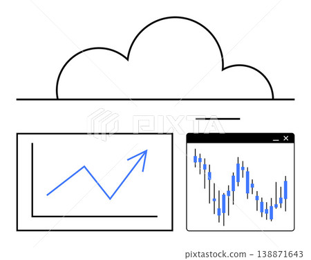 Cloud computing, data analysis, financial trends, stock market, business growth, technology innovation. A cloud above two graph displays showing growth and financial data visualization. Cloud Cloud computing, data analysis, financial trends, stock market, business growth, technology innovation. A cloud above two graph displays showing growth and financial data visualization. Cloud 138871643