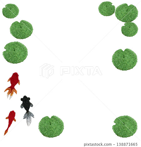 [Goldfish and Aquatic Plants Frame] Hand-embroidered illustration material 138871665