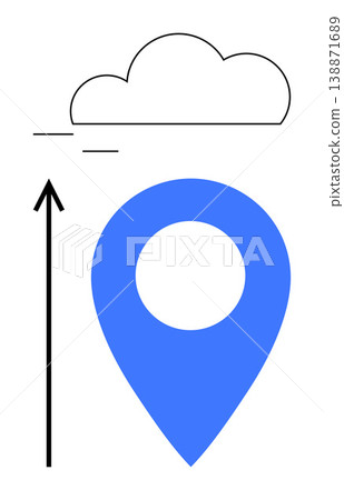 Navigation, cloud computing, goal achievement, geolocation, direction, technology services. Blue location pin with a cloud and rising arrow. Navigation and cloud computing concept Navigation, cloud computing, goal achievement, geolocation, direction, technology services. Blue location pin with a cloud and rising arrow. Navigation and cloud computing concept 138871689
