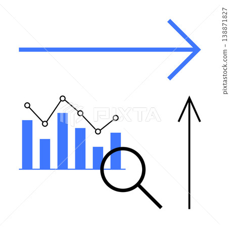 Business analytics, data insights, growth strategies, market trends, performance measurement, financial analysis. Bar chart with a magnifying glass and upward arrows. Business analytics and data Business analytics, data insights, growth strategies, market trends, performance measurement, financial analysis. Bar chart with a magnifying glass and upward arrows. Business analytics and data 138871827