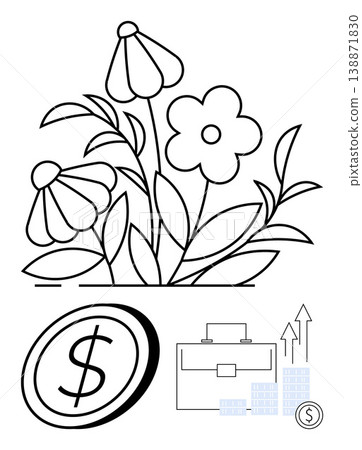 Nature, environmental economy, financial growth, business development, eco-sustainability, ecology balance. Flowers and financial icons with upward trends. Environmental economy and financial growth Nature, environmental economy, financial growth, business development, eco-sustainability, ecology balance. Flowers and financial icons with upward trends. Environmental economy and financial growth 138871830
