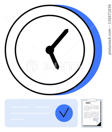Productivity, organization, workflow planning, task management, business deadlines, efficiency. Clock icon with document and check mark. Productivity and organization concept Productivity, organization, workflow planning, task management, business deadlines, efficiency. Clock icon with document and check mark. Productivity and organization concept 138871836