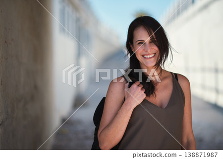 Travel, portrait and smile of woman on vacation, holiday or trip in city of Rome outdoors. Mock up, street and happy female tourist from Italy smiling, having fun and enjoying adventure and peace. Travel, portrait and smile of woman on vacation, holiday or trip in city of Rome outdoors. Mock up, street and happy female tourist from Italy smiling, having fun and enjoying adventure and peace. 138871987