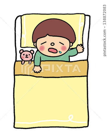 A cute little boy sleeping soundly in his futon, with his teddy bear. A cute little boy sleeping soundly in his futon, with his teddy bear. 138872083