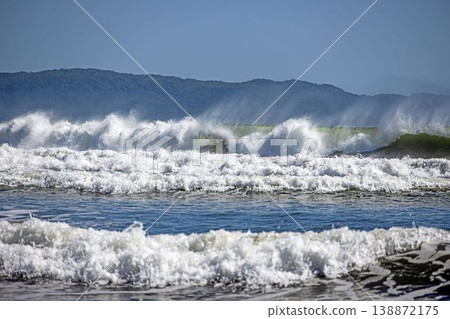 Powerful ocean waves breaking near coast Panama Powerful ocean waves breaking near coast Panama 138872175