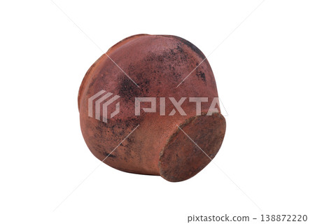 Rustic Clay Pitcher with Handle Isolated on White. Antique Rustic earthenware jug with Aged Terracotta surface Rustic Clay Pitcher with Handle Isolated on White. Antique Rustic earthenware jug with Aged Terracotta surface 138872220