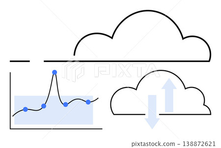 Cloud computing, data visualization, analytics, technology infrastructure, digital storage, and innovation. A graph with data points and a cloud with arrows. Cloud computing and data visualization Cloud computing, data visualization, analytics, technology infrastructure, digital storage, and innovation. A graph with data points and a cloud with arrows. Cloud computing and data visualization 138872621