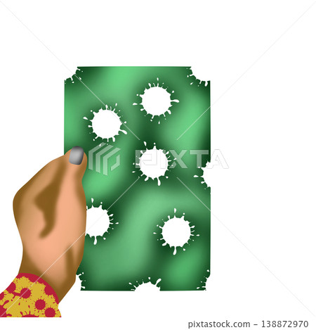 Hand Holding Patterned Green Card, Virus Concept Illustration with Hand 138872970