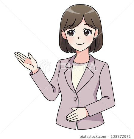 一位女商人面帶微笑地引導他人,只展示了她的上半身。 一位女商人面帶微笑地引導他人,只展示了她的上半身。 138872971