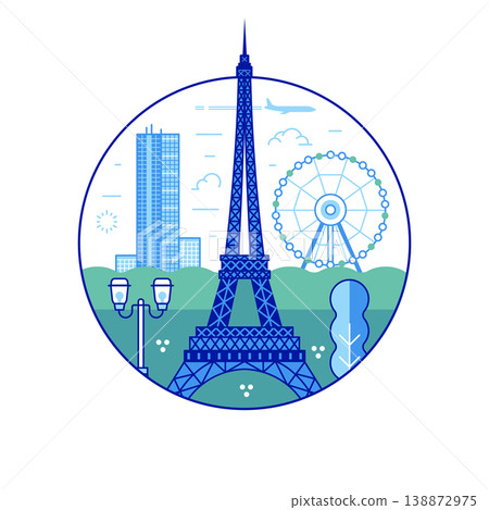 Paris Eiffel Tower Landmark Circle Line Icon Paris Eiffel Tower Landmark Circle Line Icon 138872975
