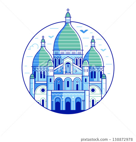 Paris landmark Sacre Coeur circle icon in line art 138872978