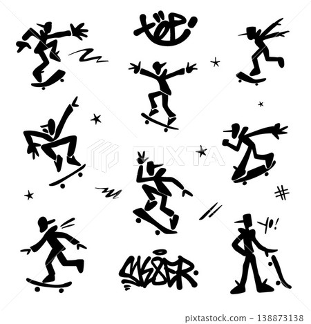 Skater character extreme street sport - vector icon set 138873138