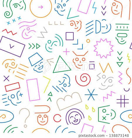 faces of kids funny robots creative lines shapes figures computer education seamless vector pattern multicolored background faces of kids funny robots creative lines shapes figures computer education seamless vector pattern multicolored background 138873148