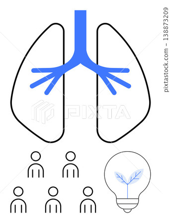 Environmental health, renewable energy, sustainable living, population health, eco-conscious innovation, respiratory care. Lungs, people and lightbulb with a leaf. Environmental health and renewable Environmental health, renewable energy, sustainable living, population health, eco-conscious innovation, respiratory care. Lungs, people and lightbulb with a leaf. Environmental health and renewable 138873209