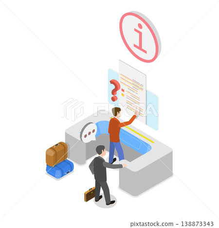 3D Isometric Flat Vector Illustration of Customer Support Desk, Characters Seek Assistance From Information Desk Staff. Item 2 138873343