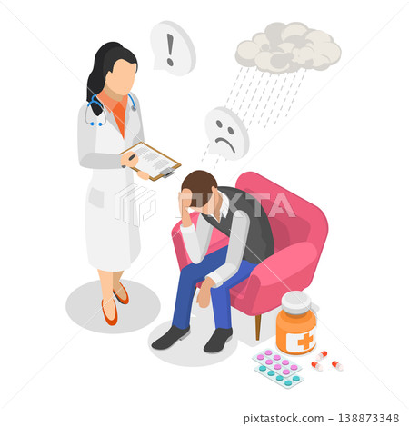 3D Isometric Flat Vector Illustration of Psychologist Talking with Patient, Depicting Mental Health Conditions. Item 2 3D Isometric Flat Vector Illustration of Psychologist Talking with Patient, Depicting Mental Health Conditions. Item 2 138873348